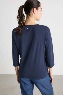 T-shirt in jersey con maniche a tre quarti - Blu