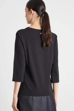 T-shirt in jersey con maniche a tre quarti - Nero