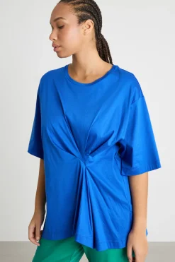T-shirt in jersey con motivo arricciato - Blu