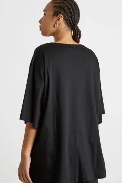 T-shirt in jersey con motivo arricciato - Nero