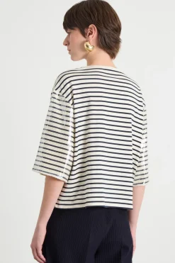T-shirt in jersey con paillettes - Bianco Nero