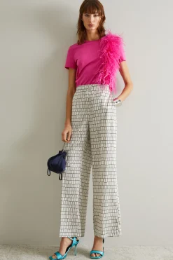 T-shirt in jersey con piume - Fuxia