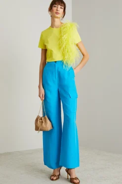T-shirt in jersey con piume - Giallo Sole