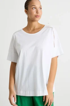 T-shirt in jersey con pizzo - Bianco