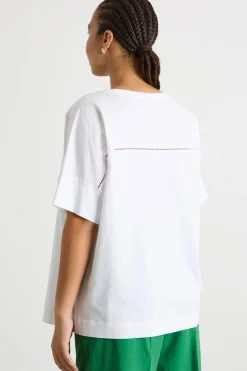 T-shirt in jersey con pizzo - Bianco