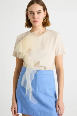 T-shirt in jersey con ricamo - Avorio