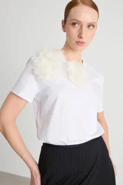 T-shirt in jersey con ricamo - Bianco