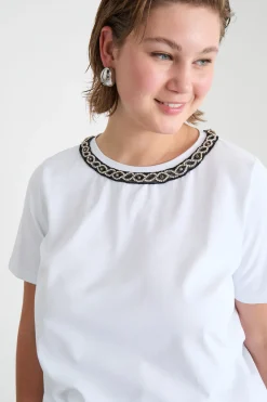T-shirt in jersey con ricamo - Bianco