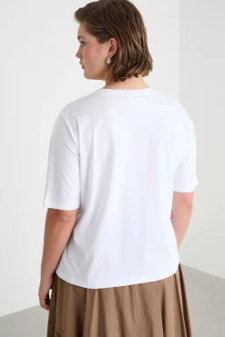 T-shirt in jersey con ricamo - Bianco