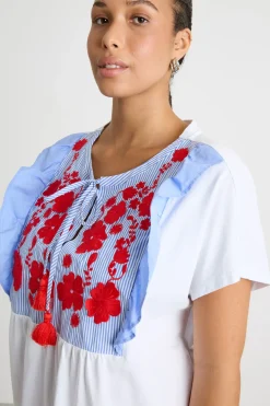 T-shirt in jersey con ricamo - Bianco Azzurro Rosso