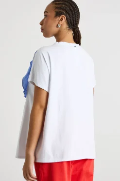 T-shirt in jersey con ricamo - Bianco Azzurro Rosso