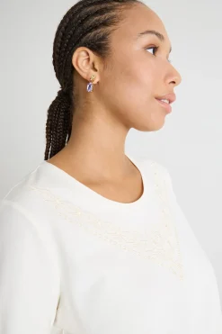 T-shirt in jersey con ricamo e stampa - Bianco