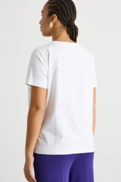 T-shirt in jersey con ricamo e stampa - Bianco Viola