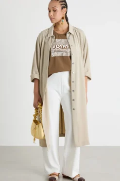 T-shirt in jersey con ricamo e stampa - Marrone
