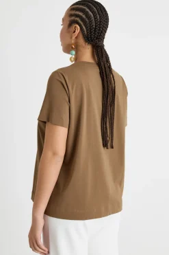 T-shirt in jersey con ricamo e stampa - Marrone