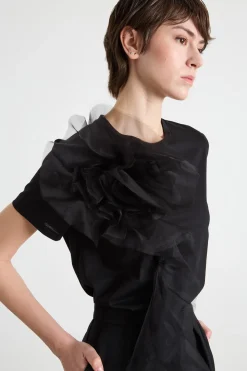 T-shirt in jersey con ricamo - Nero