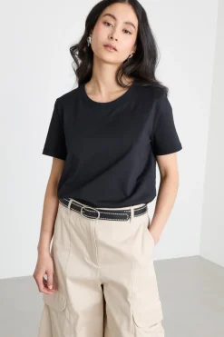 T-shirt in jersey con ricamo - Nero