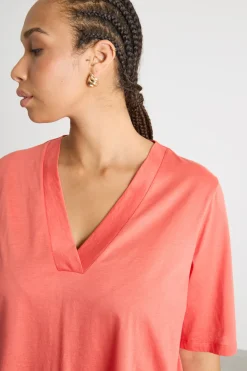 T-shirt in jersey con scollo a V - Arancione