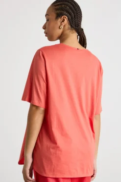 T-shirt in jersey con scollo a V - Arancione