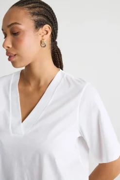 T-shirt in jersey con scollo a V - Bianco