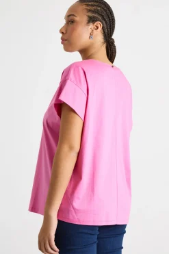 T-shirt in jersey con scollo a V - Rosa