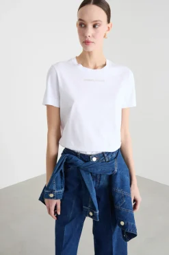 T-shirt in jersey con spacchi - Bianco