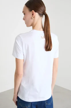 T-shirt in jersey con spacchi - Bianco