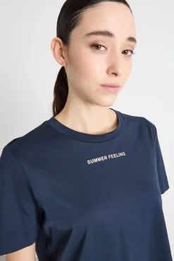 T-shirt in jersey con spacchi - Blu