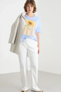 T-shirt in jersey con stampa - Azzurro