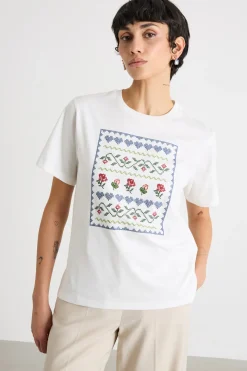 T-shirt in jersey con stampa - Bianco