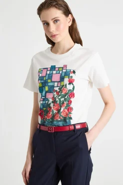 T-shirt in jersey con stampa - Bianco