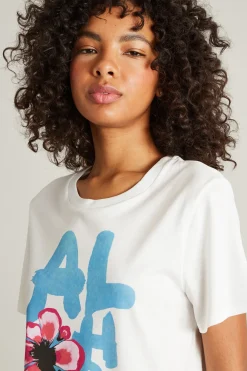 T-shirt in jersey con stampa - Bianco Azzurro