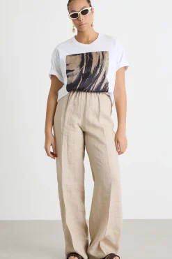 T-shirt in jersey con stampa - Bianco Beige