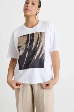 T-shirt in jersey con stampa - Bianco Beige