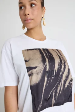 T-shirt in jersey con stampa - Bianco Beige