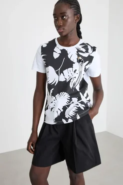 T-shirt in jersey con stampa - Bianco Nero