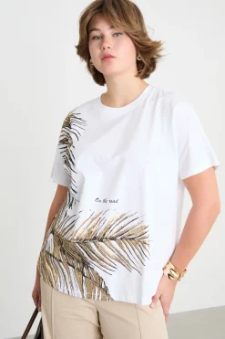 T-shirt in jersey con stampa - Bianco Oro