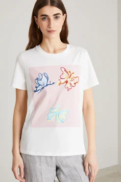 T-shirt in jersey con stampa - Bianco Rosa