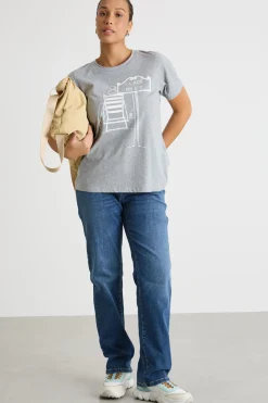 T-shirt in jersey con stampa - Grigio Bianco