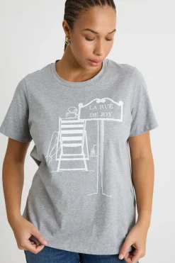 T-shirt in jersey con stampa - Grigio Bianco