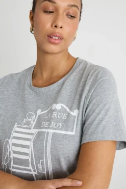 T-shirt in jersey con stampa - Grigio Bianco