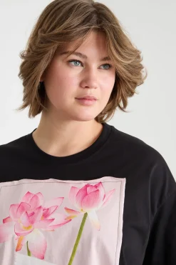 T-shirt in jersey con stampa - Nero