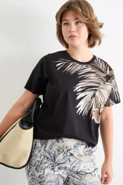 T-shirt in jersey con stampa - Nero Beige Bianco