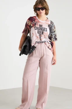 T-shirt in jersey con stampa - Rosa
