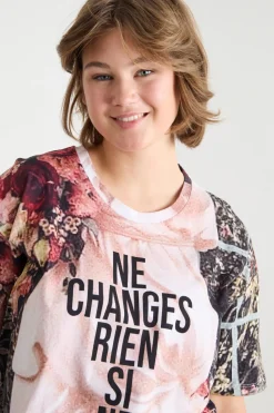 T-shirt in jersey con stampa - Rosa