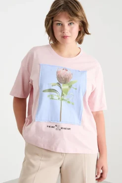 T-shirt in jersey con stampa - Rosa