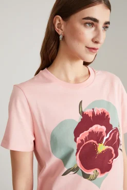 T-shirt in jersey con stampa - Rosa Rosso