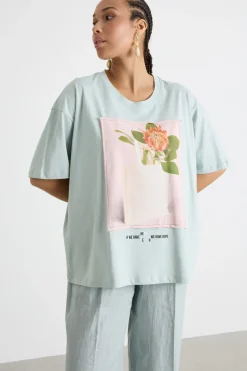 T-shirt in jersey con stampa - Verde