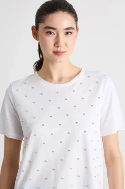 T-shirt in jersey con strass - Bianco