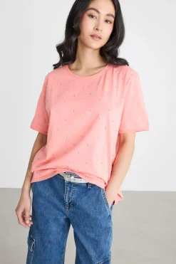 T-shirt in jersey con strass - Rosa